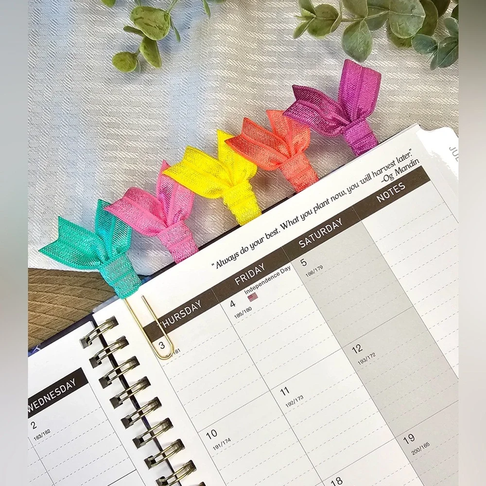 Set of 5 Colorful Elastic Ribbon Jumbo Paperclip Bookmarks